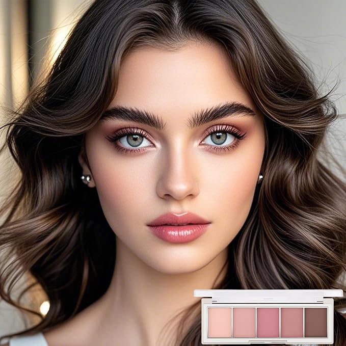 Erinde 5 Colors Matte Eyeshadow Palette Makeup, Natural Classic Nude Neutral Nude Brown Eye Shadow, Long Wearing Waterproof Everyday Eye Makeup for Brown Eyes, Romantic Peach Mauve Eyeshadow, 04-Velvo Beauty