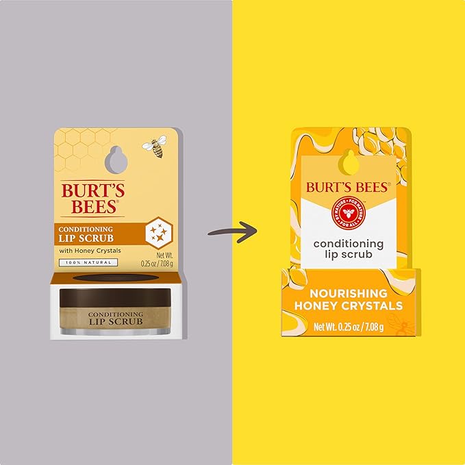 Burt's Bees Conditioning Honey Lip Scrub, Exfoliates & Conditions Dry Lips, with Honey Crystals, Use with Overnight Intense Lip Treatment, Natural Origin Lip Care, 0.25 oz.-Velvo Beauty