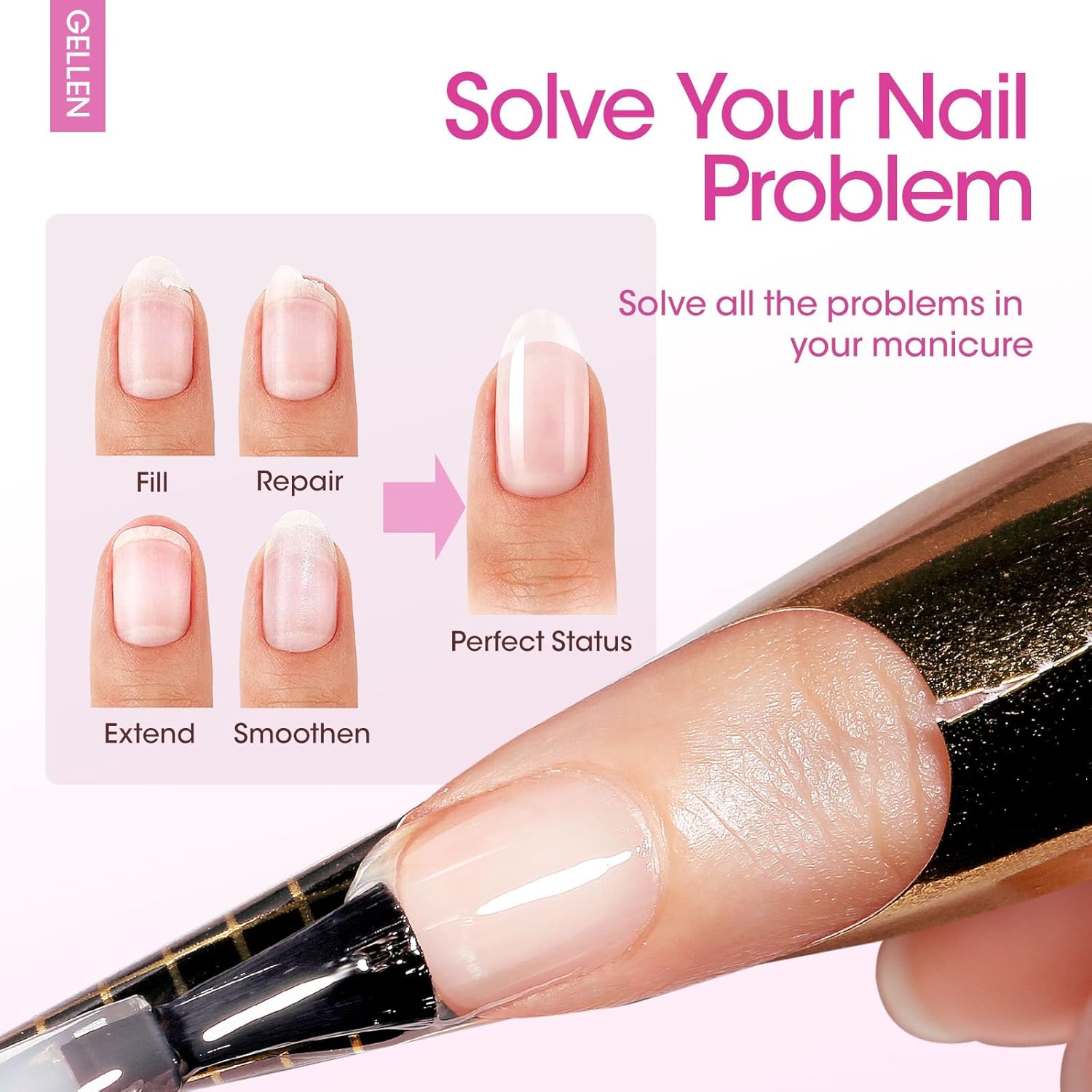 GELLEN Builder Nail Gel with Gel Top Coat Base Coat, 3 Pcs 18ml Top Coat Nail Polish Set, Soak Off Hard Builder in A Bottle for Nail Extension Strengthen Manicure Salon at Home-Velvo Beauty