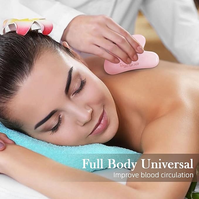 BESKAR Gua Sha Facial Tools, Natural Jade Stone Guasha Massager for Jawline Sculpting, Tighten Face Skin and Reduce Wrinkles, Face Eyes Body Neck Massage Tool, Skin Care Gift-Velvo Beauty