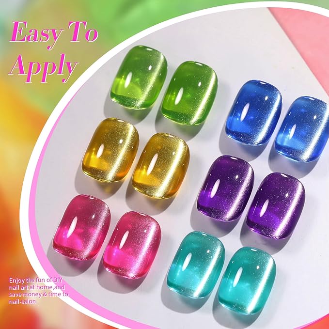 Born Pretty Cat Magnetic Eye Gel Nail Polish Neon Glazed Glass Crystal Magnetic Gel Spring Summer Yellow Green Pink Blue Purple Translucent Gel Polish Set Manicure Nail Art DIY at Home-Velvo Beauty