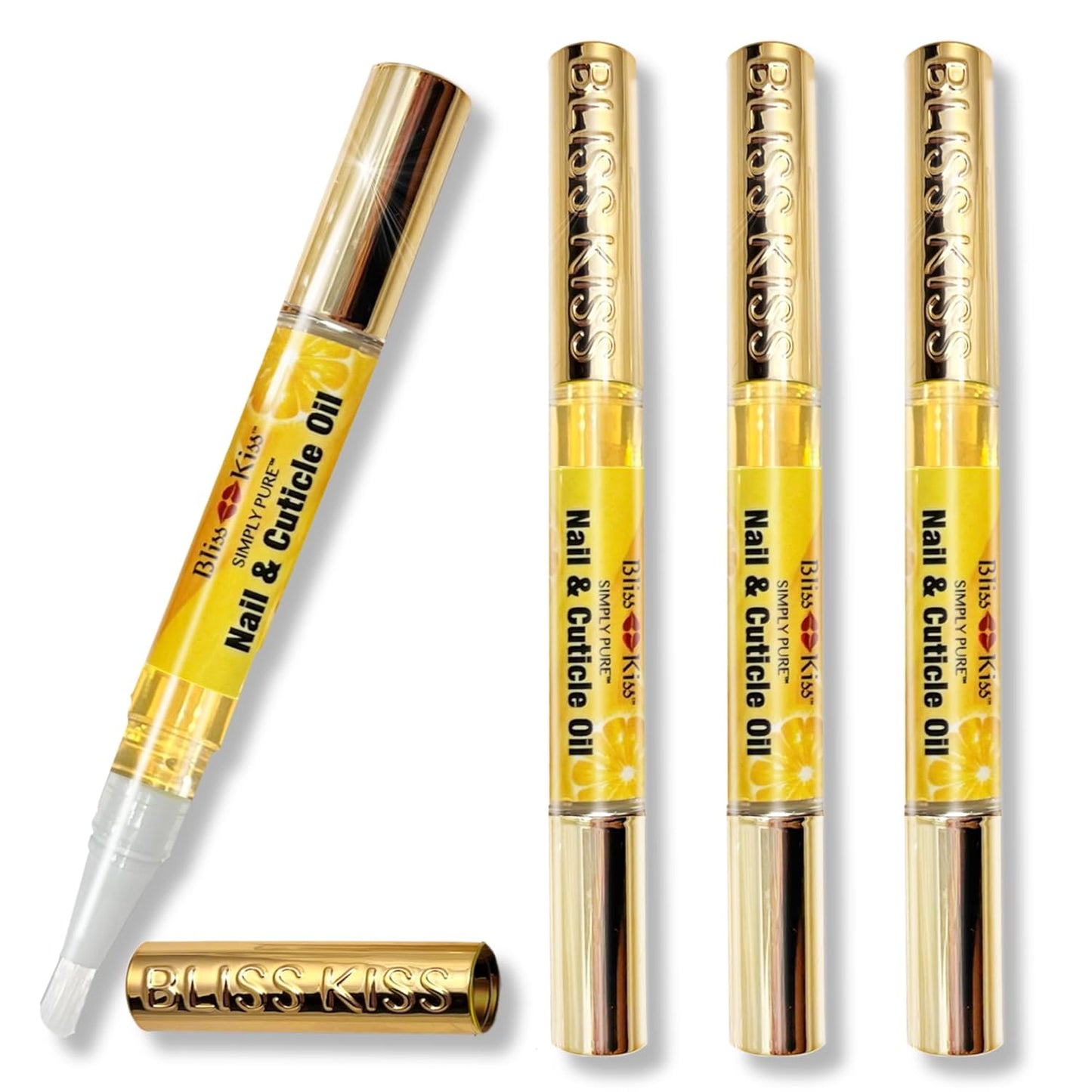 Bliss Kiss | Crisp Fragrance 4 Nail Oil Cuticle Pens w/Vitamin E & Jojoba⏤Nail Strengthener Nail Growth Treatment for Brittle Peeling Breaking Thin Nails-Velvo Beauty