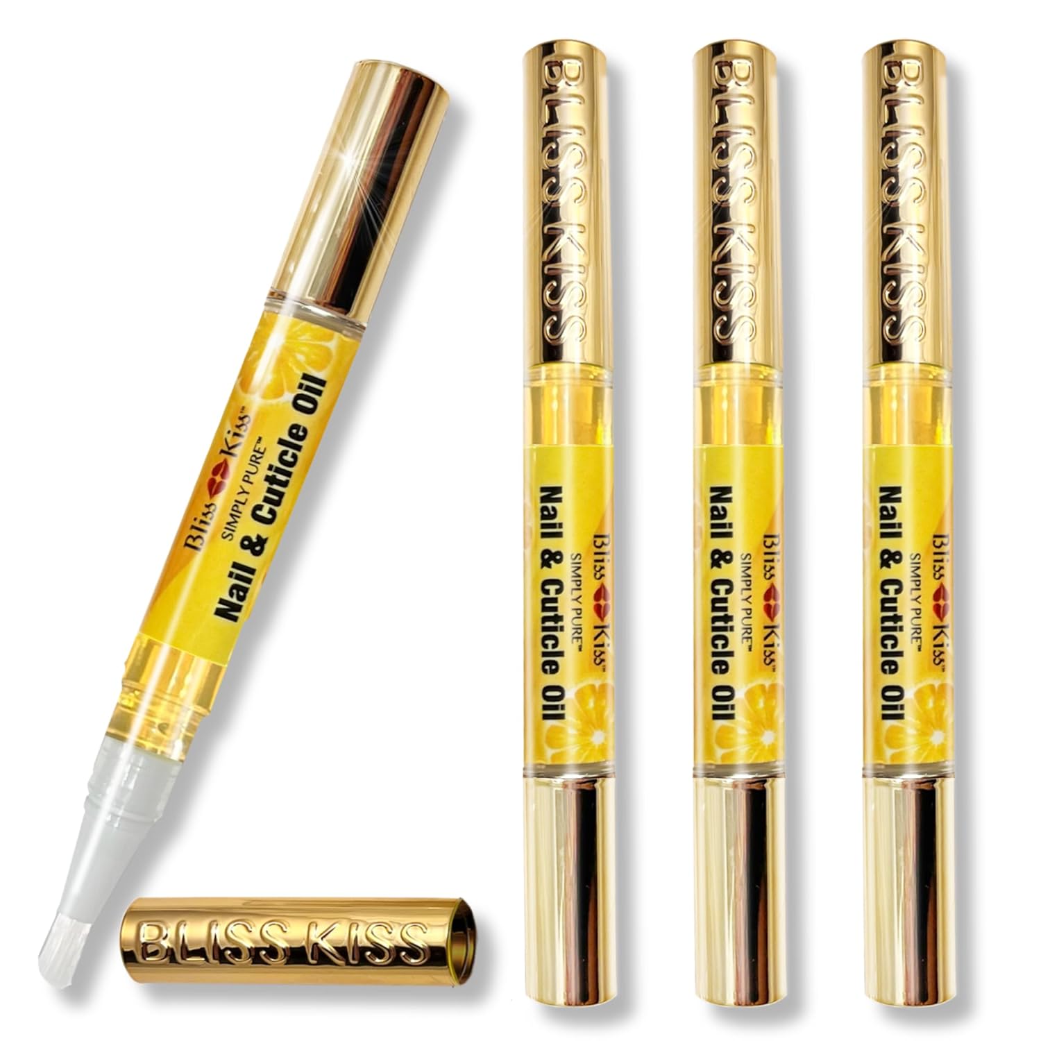 Bliss Kiss | Crisp Fragrance 4 Nail Oil Cuticle Pens w/Vitamin E & Jojoba⏤Nail Strengthener Nail Growth Treatment for Brittle Peeling Breaking Thin Nails-Velvo Beauty