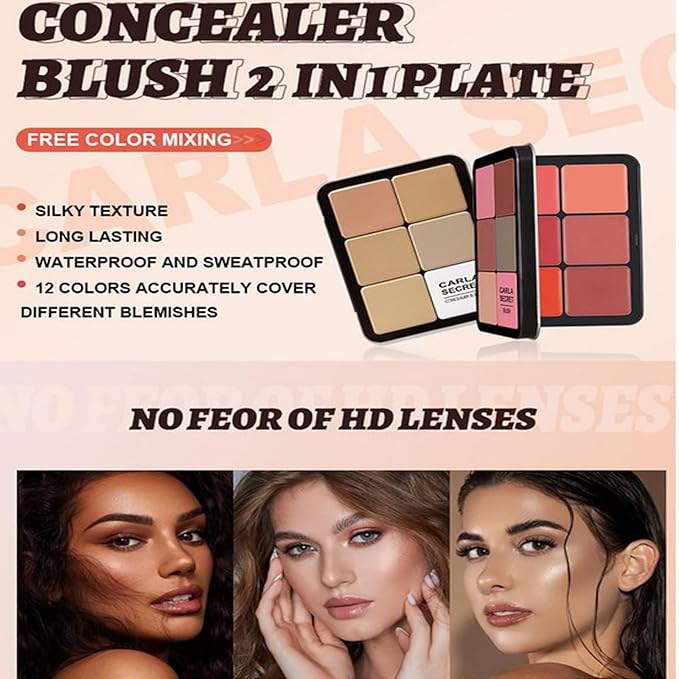 Cream Concealer Palette/Blush Palette Kit, 2 In One Blendable Blush Concealer Contour Set with 11 Pcs Complete Makeup Brush and Storage Bag, High Impact Buildable Color, Vegan & Cruelty Free-Velvo Beauty