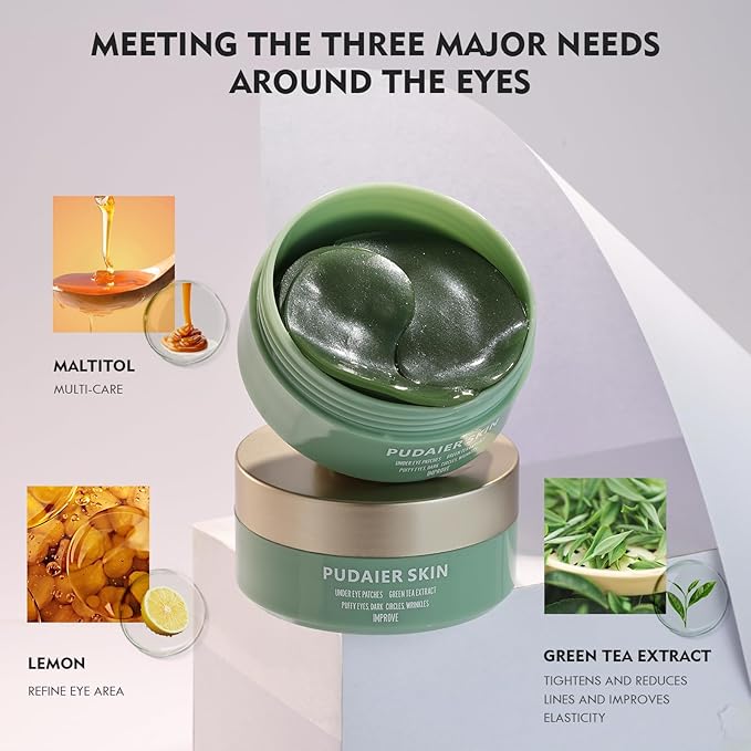 Under Eye Patches for Puffy Eyes, Dark Circles and Wrinkles, 60 Pcs Eye Masks with Rose, Snail and Green Tea Extract to Refresh Your Eye Skin (Green Tea Extract)-Velvo Beauty