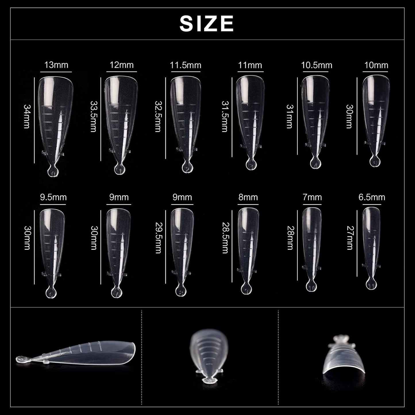 KADS 120PCS Clear Full Cover Dual Nail System Form UV Gel Acrylic Nail Art Mold Artificial Nail Tips with Scale for Extension (MODEL 6)-Velvo Beauty