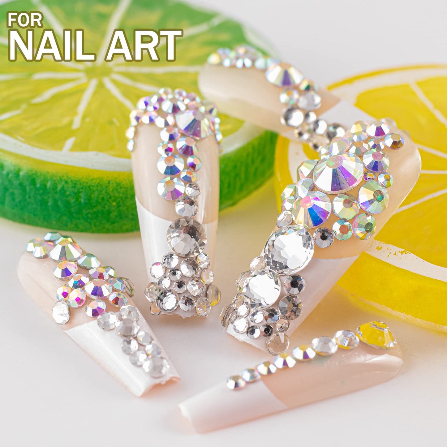 Two Packs of Flatback Rhinestones 4000 Pcs Nail Art Rhinestones Flatback Crystal AB+Transparent White Clear Rhinestone with Picker Pencil and Tweezer for Nail Art and Decoration-Velvo Beauty