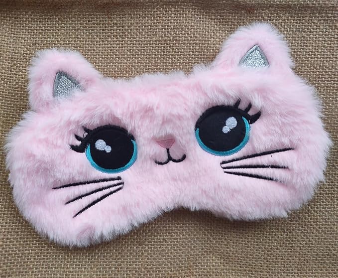 Cute Soft Plush Cat Sleeping Mask for Women Girls, Cute Animal Sleep Eye Cover Mask Eye Funny Blindfold Eyeshade for Night Nap Travel (Pink)-Velvo Beauty