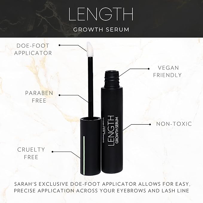 Sarah Maxwell Beauty - LENGTH Growth Serum for Eyelash & Brow Boost, Vegan, Paraben-Free, Cruelty-Free – Enhance Lashes & Brows, Clean Beauty Lash Treatment (0.17 fl oz | 5 mL)-Velvo Beauty
