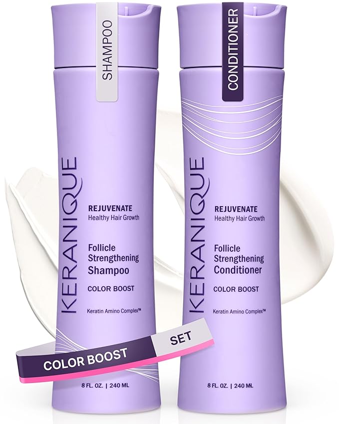 Keranique Color Safe Shampoo and Conditioner - Protect and Extend Color Shampoo and Conditioner for Women with Dry, Fine, Color Treated Hair - Sulfate Free Set for Colored Hair with UV Protection-Velvo Beauty