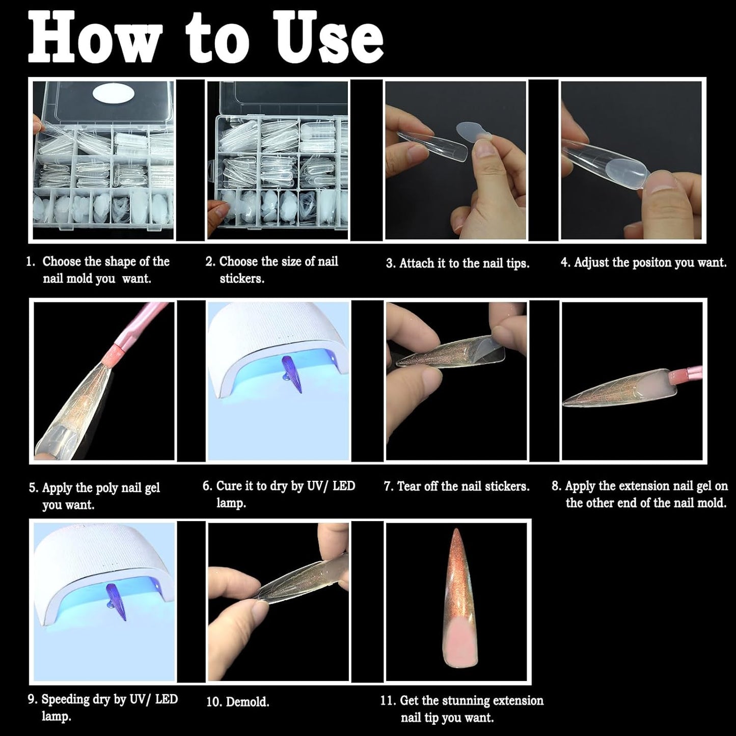 Allstarry 384pcs Nail Dual Forms, Silicone French Nail Forms for Poly Gel Nail Gel Extension Full Cover Acrylic Nail Tips 8 tpye nail form and Silicone Reusable Stickers for Manicure Extension-Velvo Beauty