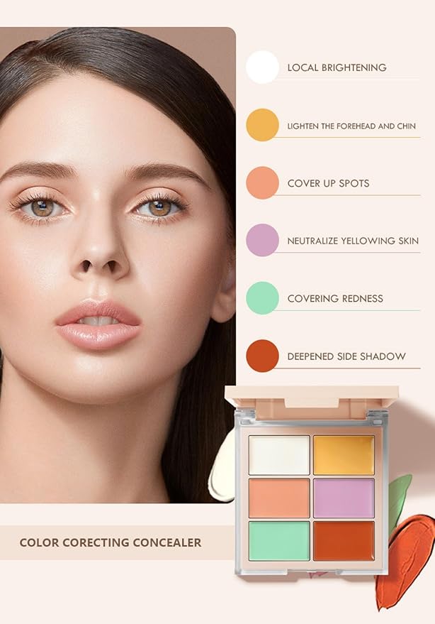 MAEPEOR Face Conceal Contour Palette 6 Colors Full Coverage and Lightweight Concealer Contour Palette Waterproof Long Lasting Contour Palette (Color 01)-Velvo Beauty