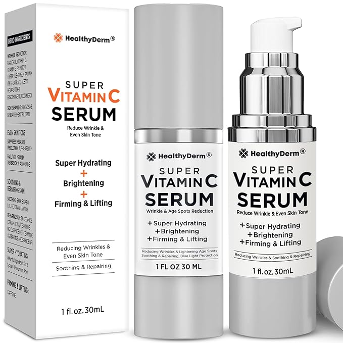 Super Vitamin C Serum for Women Over 70: Niacinamide, Vitamin C, Hyaluronic Acid, Peptides, Vitamin E, Caffeine, Bakuchiol, Hydrating, Lifting, Wrinkle & Age Spots Reduction Pack of 2-Velvo Beauty