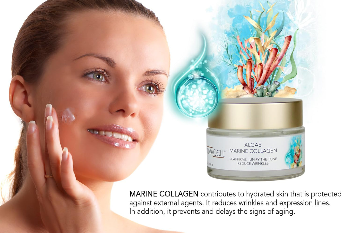Algae Face Mositurizer Cream with Marine Collagen - Improves Firmness and Hydrates the Skin, Deep Moisture & Unifies the Skin Tone - 50 ml-Velvo Beauty