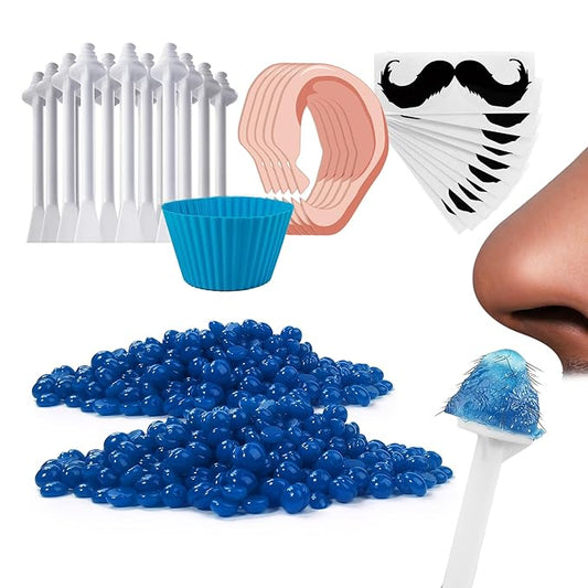 Nose Wax Kit for Men Nose Waxing, 100g Wax 30 Applicators Ear wax kit Hair Removal for Men and Women,Safe Quick Painless Nasal Waxing,10 Mustache Patch 10 Ears Guards,15-20 Uses-Velvo Beauty