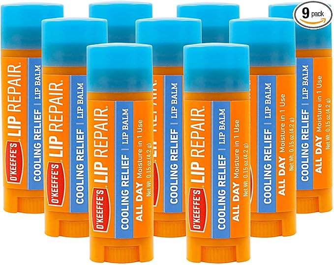 O'Keeffe's Cooling Relief Lip Repair Lip Balm for Dry, Cracked Lips, Stick, (Pack of 9)-Velvo Beauty
