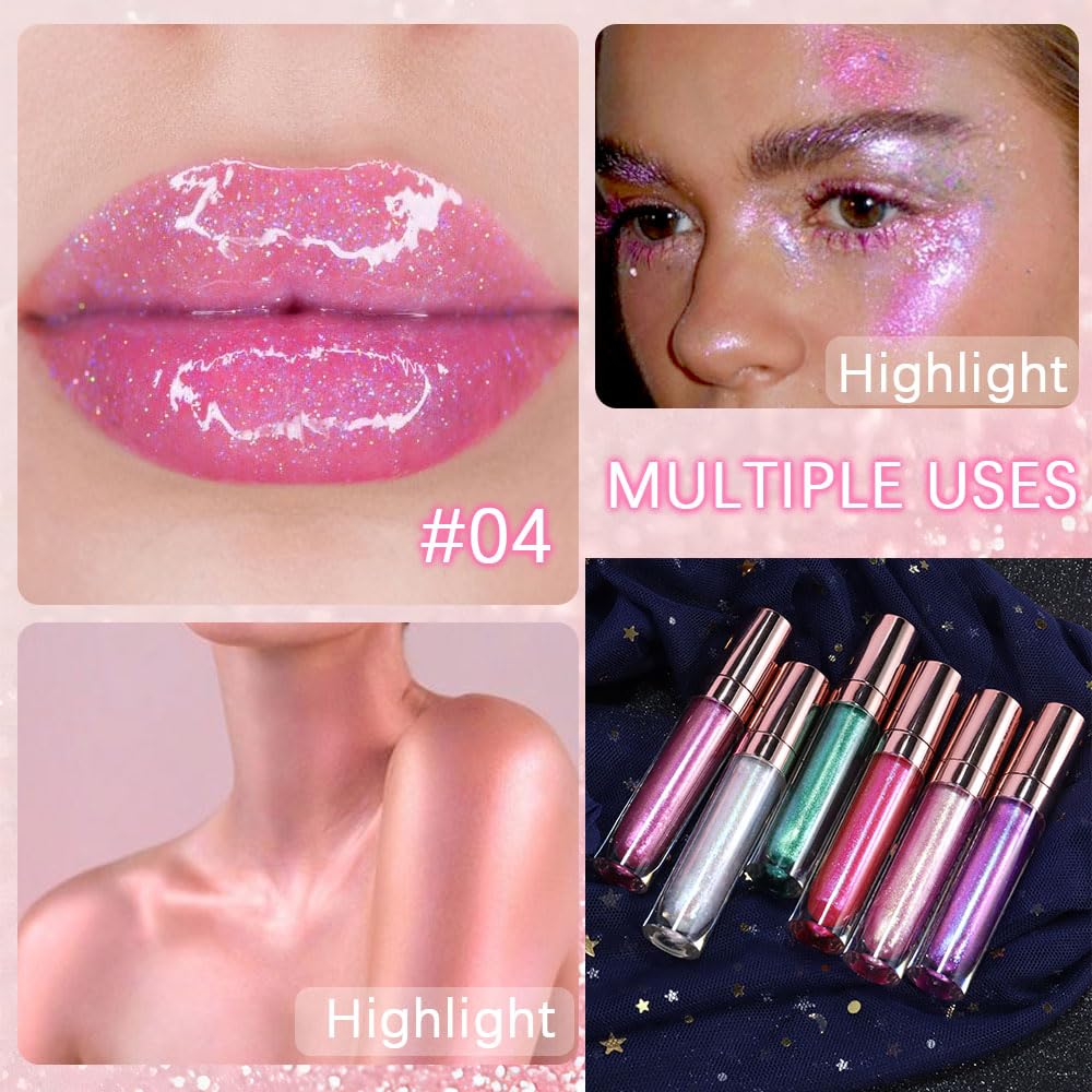 evpct 1Pcs Pink Pearlescent Chameleon Shimmer Glitter Lipstick Lip Gloss, Long Lasting Waterproof Glitter Metallic Sparkly Glossy Lip Gloss Tint Liquid Lipsticks Set Lip Stain Makeup for Women-Velvo Beauty