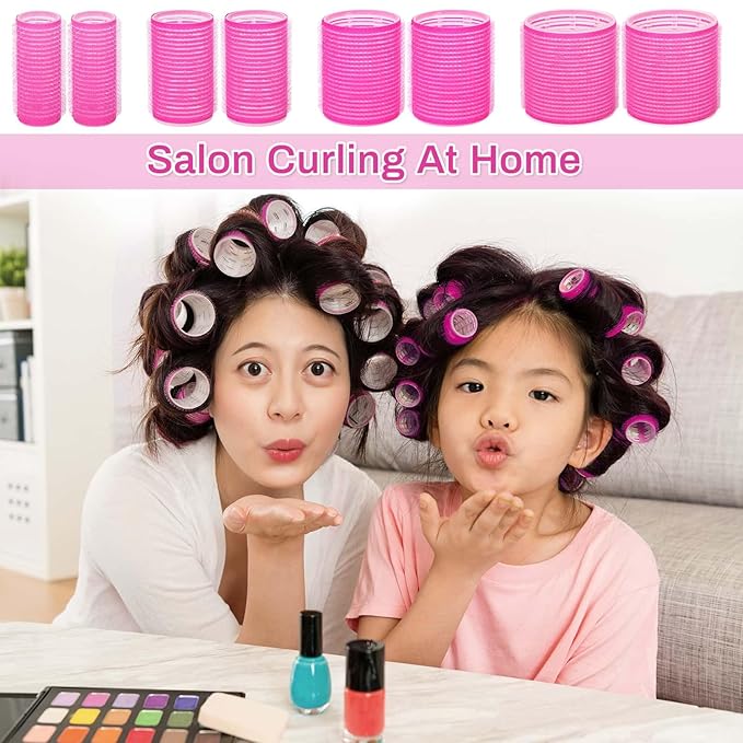 Rollers Hair Curlers 49 Pcs Set with 24Pcs Self Grip Hair Rollers 4 Sizes and 24 Pcs Hair Clips for Blowout Look Long Medium Short Thick Hair Volume-Velvo Beauty