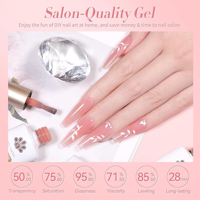 Born Pretty Jelly Pink Gel Nail Polish Nude Pink Sheer Translucent Gel Polish Milky Natural Gel Polish Set Nail Art Manicure DIY Kit Home Salon 6PCS-Velvo Beauty