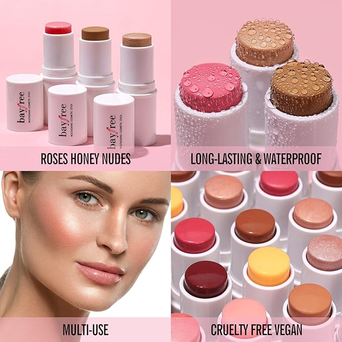KIMUSE Multi Stick Trio Face Makeup, Cream Blush Stick for Cheeks & Lips, Contour Stick & Highlighter Makeup Sticks for All Skin-Velvo Beauty