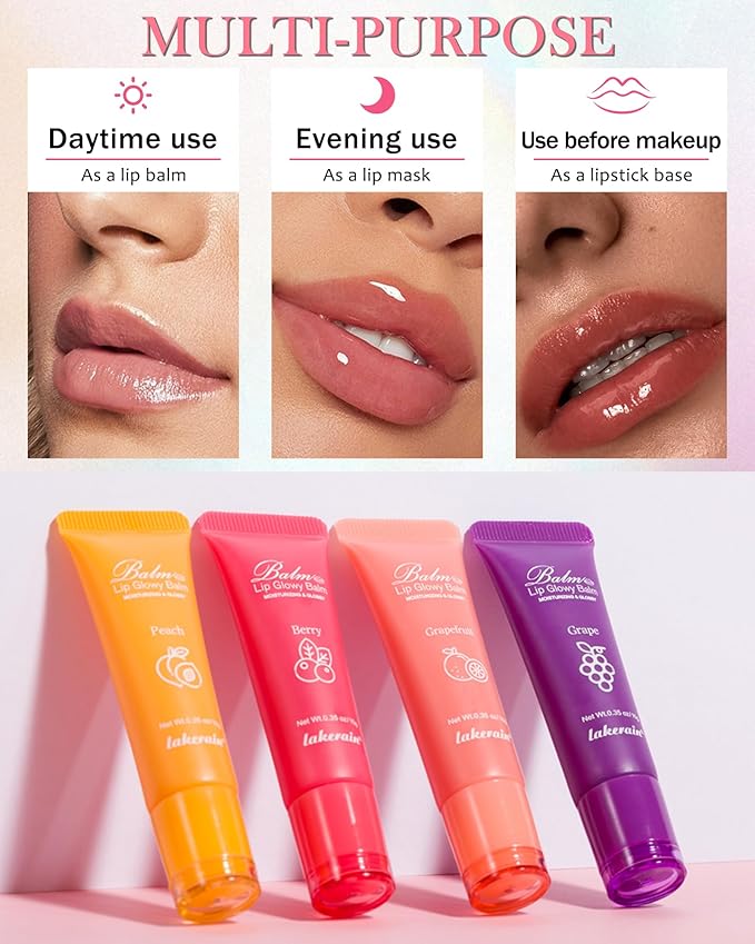 Hydrating Lip Glowy Balm, Ultra-Nourishing Lip Balm for Dry Cracked Lips, Moisturizer Lip Repair Sleeping Lip Mask, Day and Night Lip Care Therapy Treatment,Glossy Smooth Lip Butter Balm-04#Grape-Velvo Beauty