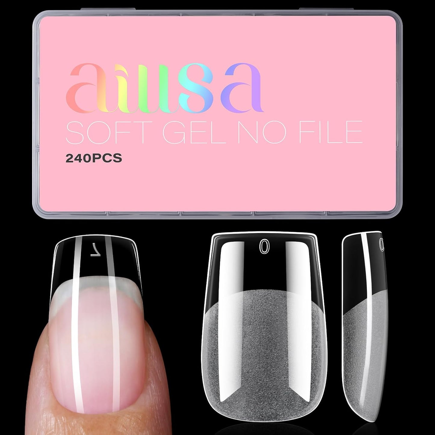 AILLSA Medium Square Fake Nail Tips 240Pcs Square Press on Nails Pre-Shaped Gelly Nail Tips, Half Matte Full Cover Clear Acrylic Gel Kit for Nail Extension Salon DIY at Home 8 Sizes False Tips-Velvo Beauty