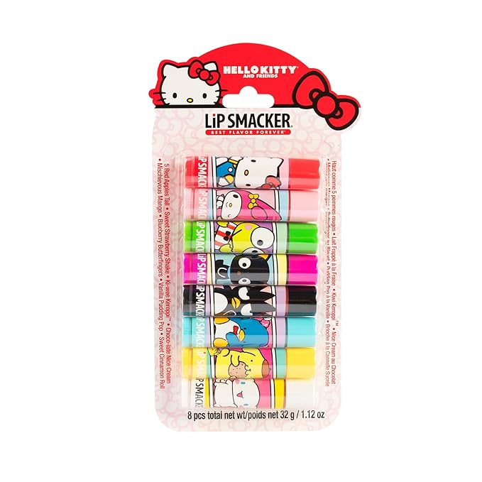 Lip Smacker Sanrio Hello Kitty and Friends 8-Piece Flavored Lip Balm, Clear, For Kids, My Melody, Little Twin Stars, and Chococat-Velvo Beauty