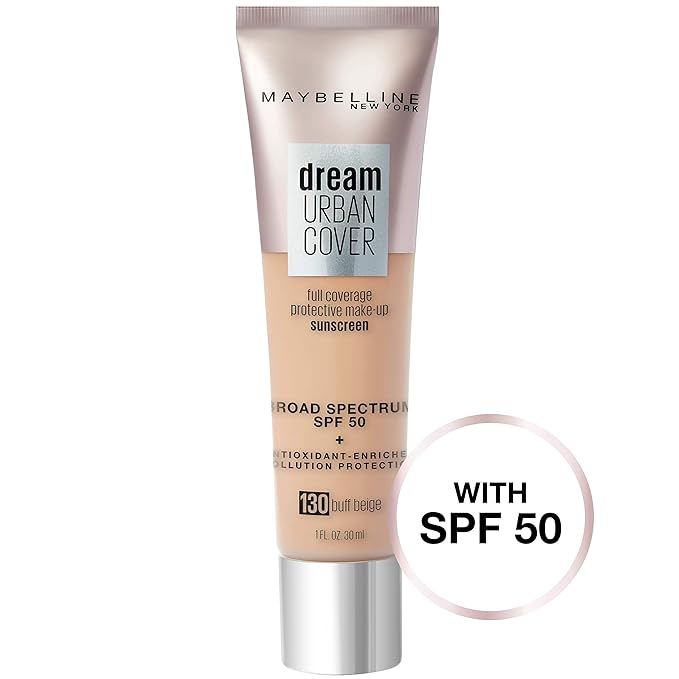 Maybelline Dream Urban Cover Flawless Coverage Foundation Makeup, SPF 50, Buff Beige-Velvo Beauty