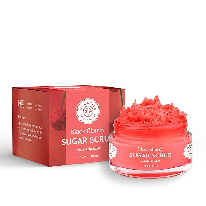 Sugar Lip Scrub | Ultra-Hydrating Exfoliator & Moisturizer for Dry or Chapped Lip | Shea Butter and Raw Sugar Scrubs | Pure & Natural | 1 Fl Oz (Black Cherry)-Velvo Beauty
