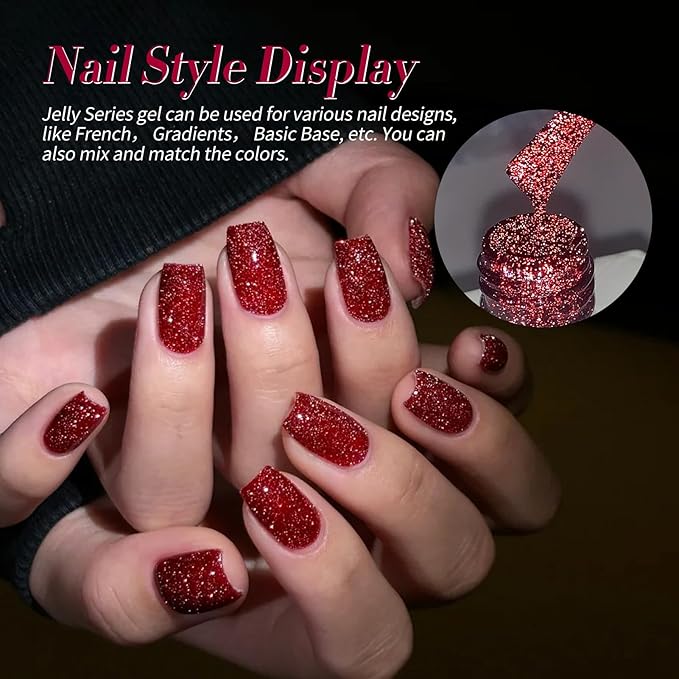 Born Pretty Jelly Burgundy Gel Nail Polish Ruby Red Glitter Cat Magnetic Eye Gel Nail Polish Fall Winter Blood Cherry Wine Red Gel Polish Glitter Soak Off Nail Art Salon Manicure Home Gift 7ml 6pcs-Velvo Beauty