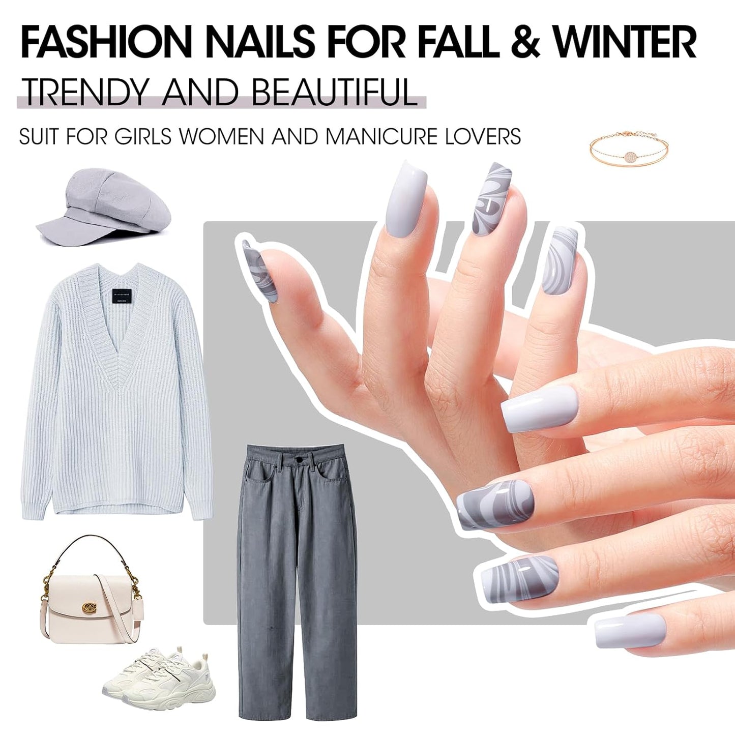 Gellen 4 Colors Black White Gray Nail Polish Set & Base Top Coat, Fall Winter Trendy Winter Black White Grey Regular Nail Polish Quick Air Dry Set for Women DIY Nails Home Salon, Hema Free, Toxin Free-Velvo Beauty