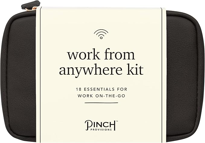 Pinch Provisions Work from Anywhere Kit, Includes 18 Essentials to Help You Stay on Task, Must-Have Essentials, Compact Multi-Functional Vegan Leather Pouch, Black-Velvo Beauty