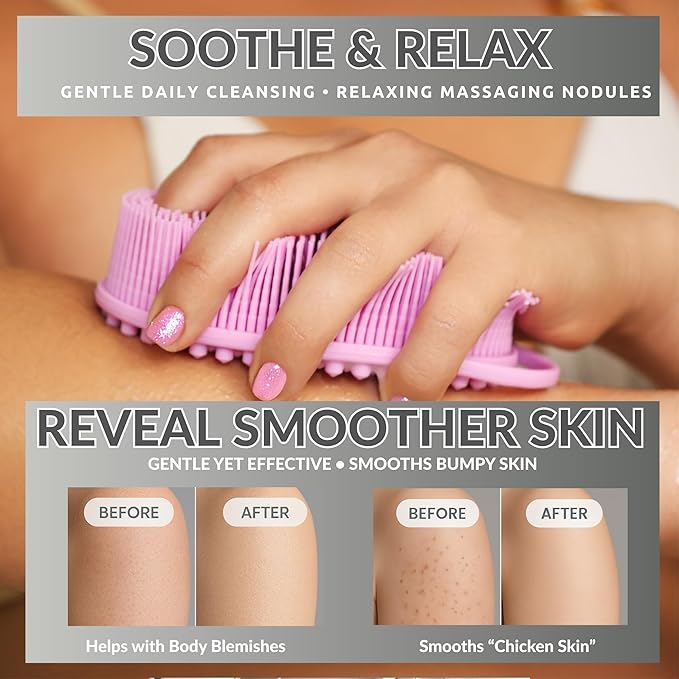 Avilana Silicone Body Scrubber – Gentle Shower Brush & Loofah Alternative- Food Grade & Lab Tested – Fast-Drying, Hygienic, BPA-Free Silicone Body Gentle Exfoliator (Marbled, Massage)-Velvo Beauty