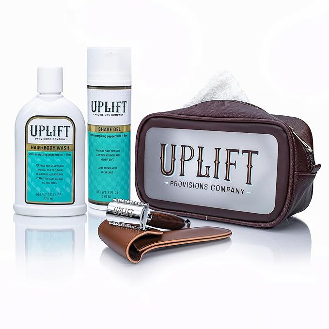 Uplift’s Luxury Shave Set for All: Pamper Yourself with Our Sulfate-Free Hair & Body Wash and Plant-Infused Shave Gel, Complete with a Handmade Wooden Razor for the Perfect Shave-Velvo Beauty
