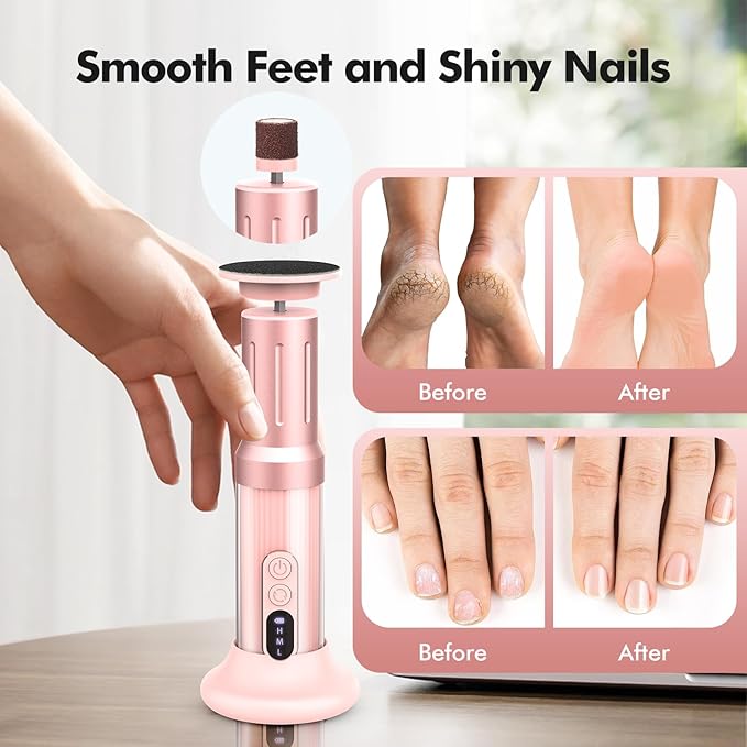 Electric Foot Callus Remover Cordless Electric Foot Filer Kit with 6Speeds Chagring Dock Callus Remover for Women Feet and Nail (Pink)-Velvo Beauty