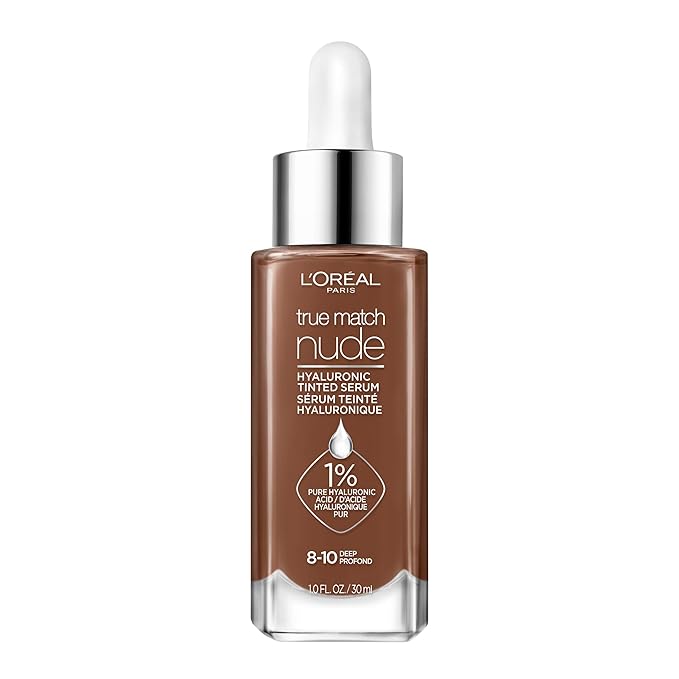 L'Oreal Paris True Match Nude Hyaluronic Tinted Serum Foundation with 1% Hyaluronic acid, Deep 8-10, 1 fl. oz.-Velvo Beauty