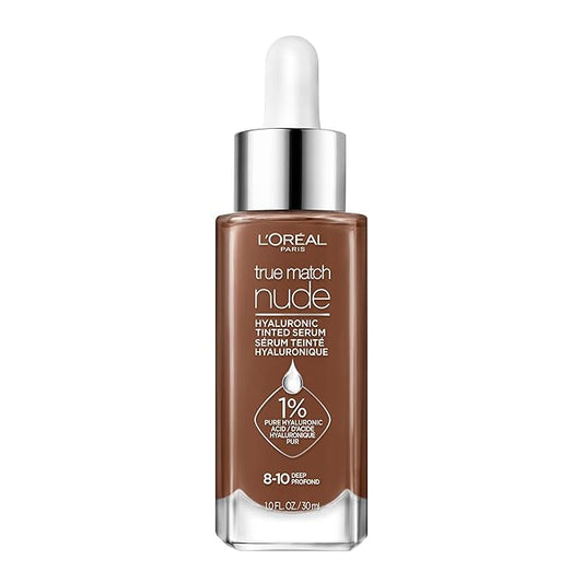 L'Oreal Paris True Match Nude Hyaluronic Tinted Serum Foundation with 1% Hyaluronic acid, Deep 8-10, 1 fl. oz.-Velvo Beauty