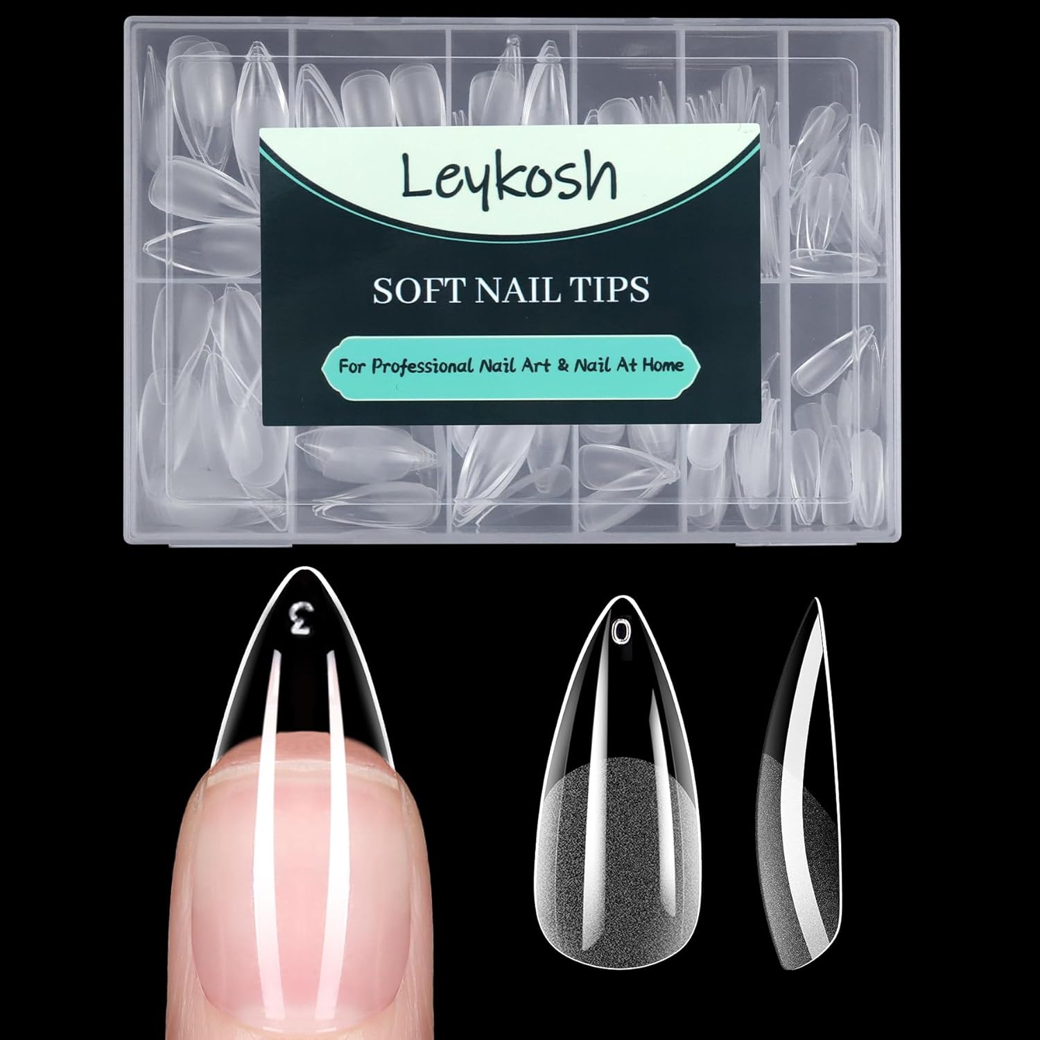 Medium Stiletto Nail Tips, 216pcs Acrylic Soft Fake Nails Gel Nail Tips, Full Cover Pre-Shaped Matte Clear Press on Nails for Extension, Diy at Home Manicure 12 Sizes-Velvo Beauty