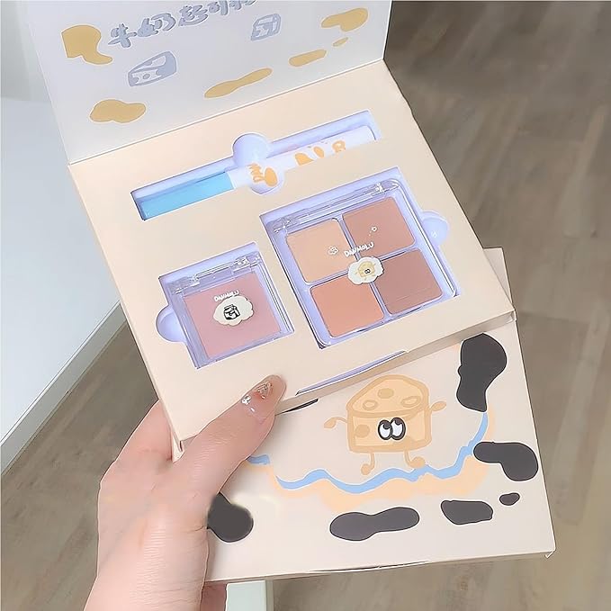 Neutral Eyeshadow Palette Velvet Lip Gloss Natural Glossy Blush Suitable for Beginners and Professionals 3-in-1 Multi-Purpose Makeup Set (1 Box)-Velvo Beauty