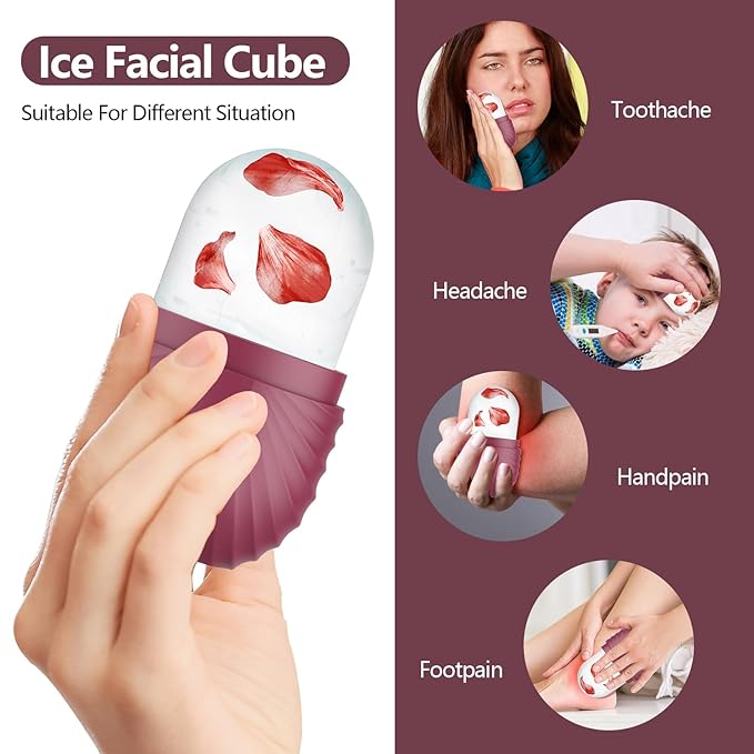 Ice Roller for Face and Eye, Silicone Ice Facial Roller Ice Holder, Face Ice Mold Skin Care, Face Icers Reusable Ice Cube Roller for Shrink Pores Anti Wrinkle Reduce Puffiness, Rose-Velvo Beauty