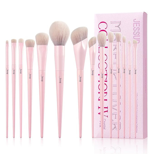 Jessup Pink Makeup Brushes Set 14Pcs Make up Brushes Premium Vegan Foundation Concealer Blush Eyeshadow Eyeliner Powder Highlighter Blending Face Brush Set, T495-Velvo Beauty