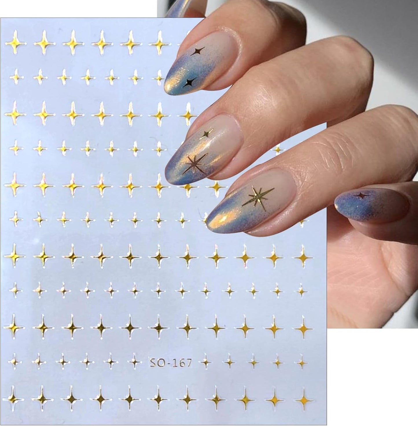 6Sheets Rhinestones Star Nail Art Stickers,3D Self-Adhesive Glitter Gold Silver White Black Stars Nail Art Design Decals Star Stickers for Acrylic Nails Art for Women Girls DIY Manicure Decorations-Velvo Beauty