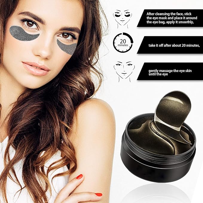 Under Eye Patches, Eye Mask Black Pearl, Puffy Eyes Dark Circles Brighten Treatments, 60PCS Collagen Under Gel Pad for Lighten Wrinkles Anti-Aging, Fine Lines Eye Bags Women Men-Velvo Beauty