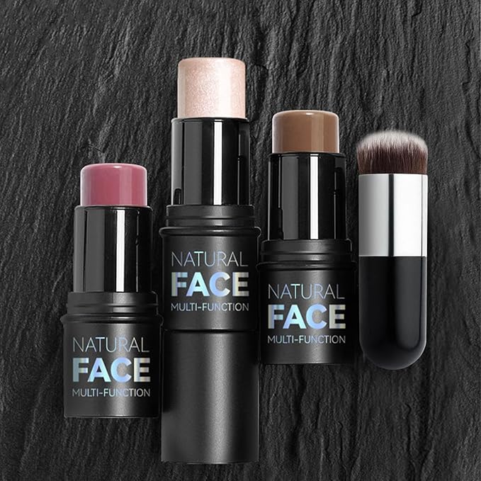 3 Pcs Cream Blush Contour Highlighter Stick for Cheeks Eyes Lips Lightweight Dewy Finish Blush Stick Waterproof Long Lasting Contour Stick Trio Wand Face Makeup Set for Girls and Women (2+5+6)-Velvo Beauty