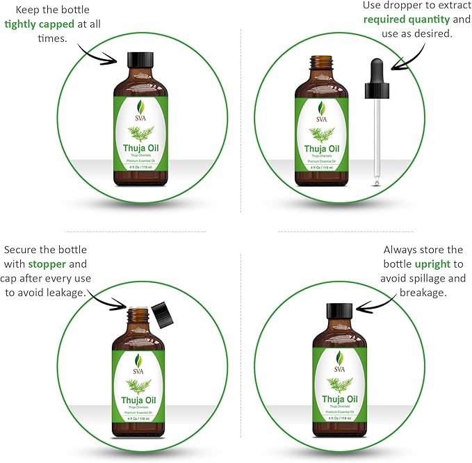 SVA Thuja Essential Oil – 4 Fl Oz – 100% Natural Thuja Oil - for Diffuser, Hair Care, Face, Skin Care, Aromatherapy, Scalp and Body Massage, Soap and Candle Making – with Dropper-Velvo Beauty