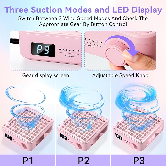Makartt Professional Nail Dust Collector – Powerful Dust Collector Nail Tech Quite Suction Machine for Acrylic Nails Manicure & Pedicure Salon & Home Use Includes 10pcs Filters & Dust Brush Pink-Velvo Beauty