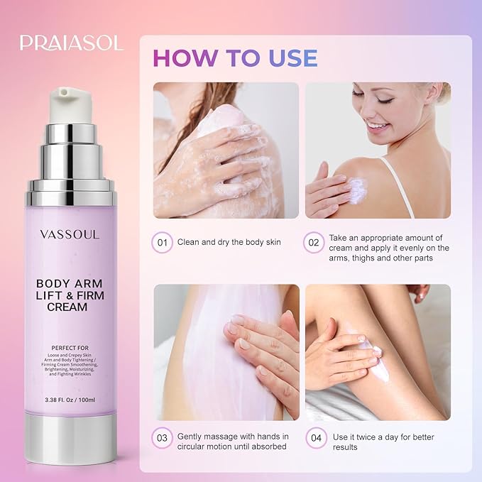 VASSOUL Lift and Firm Arm Cream : Skin Tightening Cream for Body - Firms Loose Skin, Reduces Cellulite on Arms, Thighs & Butt – 100ML-Velvo Beauty