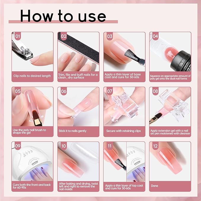 JEWHITENY 14 Colors Poly Extension Gel Nail Kit With U V Lamp Nude Pink White Brown All In One Poly Gel Starter Kit With Base Top Coat Manicure Salon Frence Nail Art DIY-Velvo Beauty