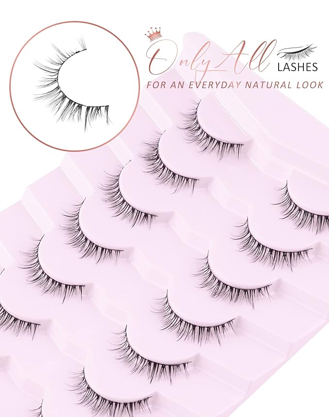 Onlyall Natural Lashes Short Eyelashes Wispy Lashes Natural Look Soft False Eyelashes False Eye Lashes Faux Mink Eyelashes 7 Pairs D2-Velvo Beauty