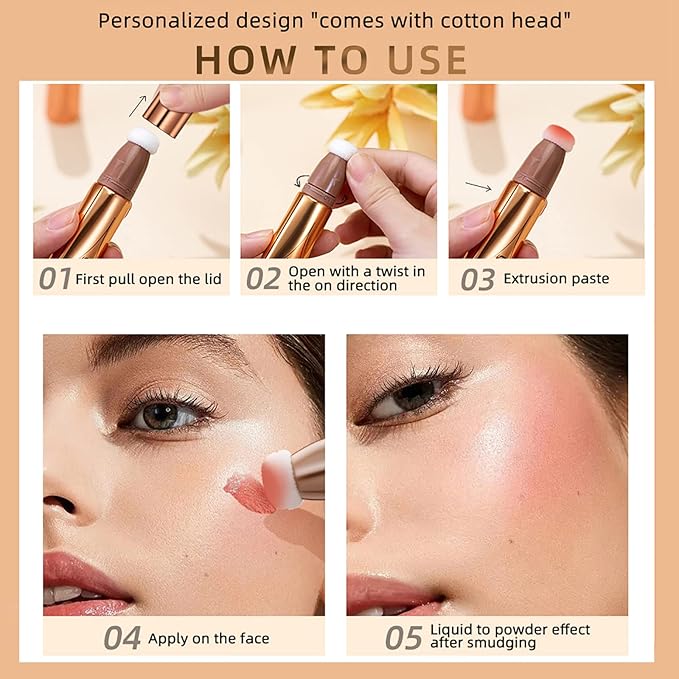 3 Pcs Beauty Wand For Liquid Contour Highlighter and Blush Rouge with Cushion Applicator Attached Easy to Blend, Lightweight Blendable Super Silky Cream Face Illuminator Makeup Stick-Velvo Beauty